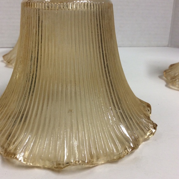 VTG 4 Ceiling Shades Amber Glass Ruffled Edge - Picture 5 of 9